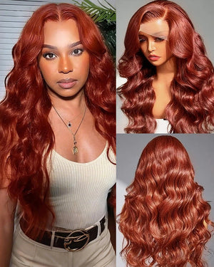 #33 Reddish Auburn Colored Body Wave Human Hair Wig 13x4 Lace Front Colored Wig - Wigtrends