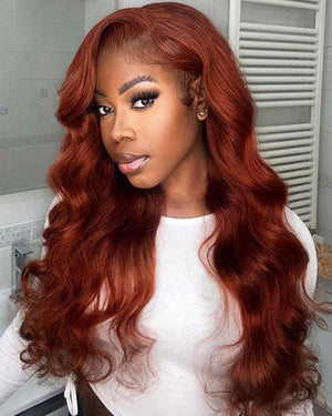 #33 Reddish Auburn Colored Body Wave Human Hair Wig 13x4 Lace Front Colored Wig - Wigtrends