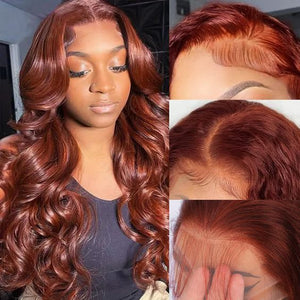 #33 Reddish Auburn Colored Body Wave Human Hair Wig 13x4 Lace Front Colored Wig - Wigtrends