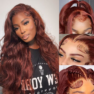#33 Reddish Auburn Colored Body Wave Human Hair Wig 13x4 Lace Front Colored Wig - Wigtrends