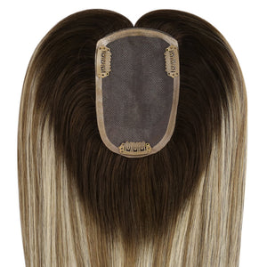 3*5inch Hair Topper Remy Human Hair Balayage Brown With Blonde Wigs Hair Piece - Wigtrends