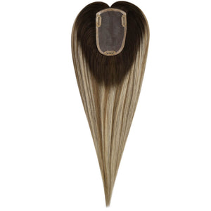3*5inch Hair Topper Remy Human Hair Balayage Brown With Blonde Wigs Hair Piece - Wigtrends