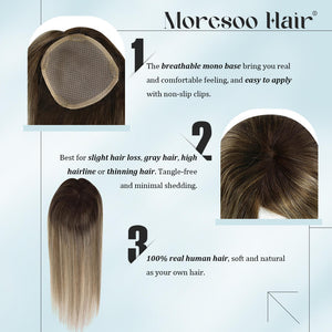 3*5inch Hair Topper Remy Human Hair Balayage Brown With Blonde Wigs Hair Piece - Wigtrends