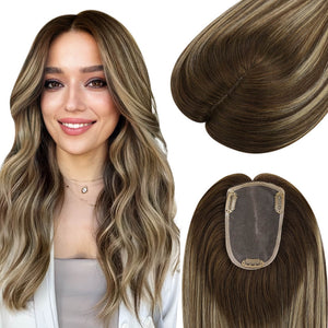 3*5inch Mono Hair Topper Remy Human Hair Balayage Brown Wigs Hair Piece - Wigtrends