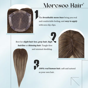 3*5inch Mono Hair Topper Remy Human Hair Balayage Brown Wigs Hair Piece - Wigtrends