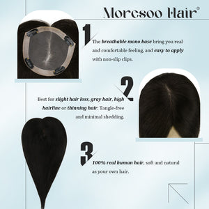 3*5inch Mono Hair Topper Remy Human Hair Natural Black (#1B) Wigs Hair Piece - Wigtrends