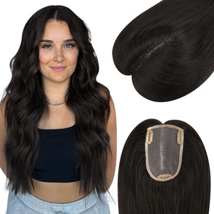 3*5inch Mono Hair Topper Remy Human Hair Natural Black (#1B) Wigs Hair Piece - Wigtrends