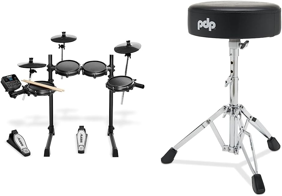 Alesis Turbo Mesh Kit – Electric Drum Set With 100+ Sounds, Quiet Mesh Drum Pads, Drum Sticks, Connection Cables, Drum Lessons
