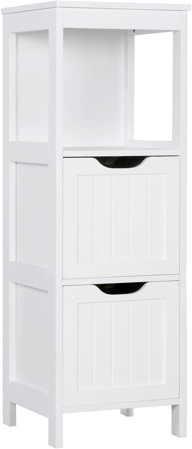 Yaheetech Bathroom Floor Cabinet, Wooden Storage Cabinet with 2 Drawers, Multifunctional Side Organizer Rack Stand Table, White