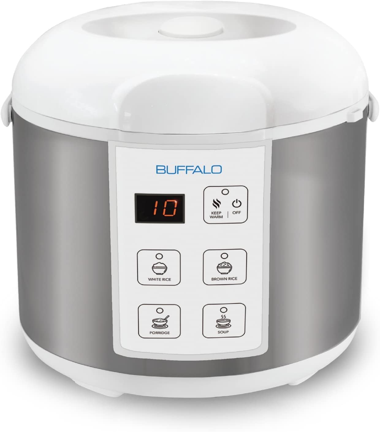 Buffalo Classic Rice Cooker with Clad Stainless Steel Inner Pot - Electric Rice Cooker for White/Brown Rice, Grain - Easy-to-clean, Non-Toxic & Non-Stick, Auto Warmer (10 Cup)