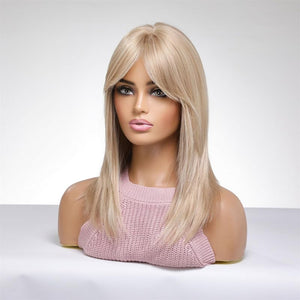 Auburn Red Wigs with Bangs, Copper Red Wigs for Women, Shoulder Length Synthetic Hair Red Full Wig, Middle Length Straight Hair Wig, 20 inch - Wigtrends