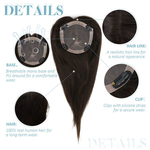5"*5" Base Hair Topper Remy Real Human Hair Pieces Dark Brown(#2) - Wigtrends