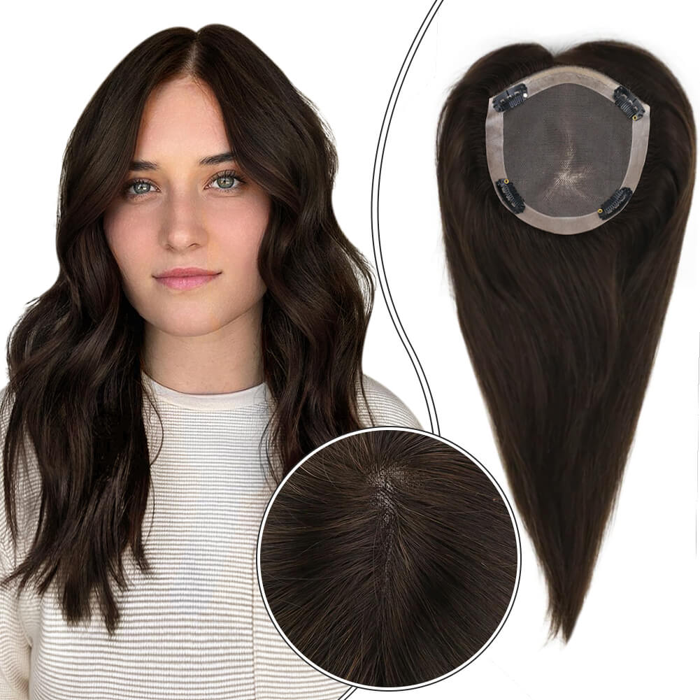 5"*5" Base Hair Topper Remy Real Human Hair Pieces Dark Brown(#2) - Wigtrends
