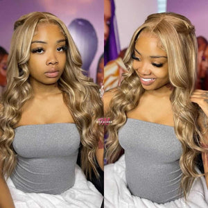 5X5 HD Lace Frontal Honey Color With Blonde Highlight Straight Hair Body Wave Wigs - Wigtrends