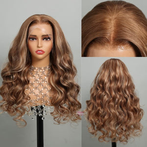 5X5 HD Lace Frontal Honey Color With Blonde Highlight Straight Hair Body Wave Wigs - Wigtrends
