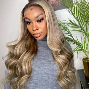 5X5 HD Lace Frontal Honey Color With Blonde Highlight Straight Hair Body Wave Wigs - Wigtrends