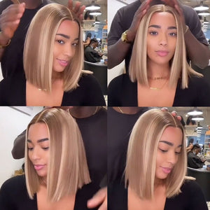 5X5 HD Lace Frontal Honey Color With Blonde Highlight Straight Hair Body Wave Wigs - Wigtrends