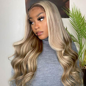 5X5 HD Lace Frontal Honey Color With Blonde Highlight Straight Hair Body Wave Wigs - Wigtrends