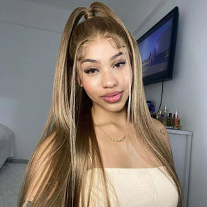 5X5 HD Lace Frontal Honey Color With Blonde Highlight Straight Hair Body Wave Wigs - Wigtrends