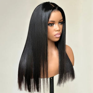 5x5 Lace Yaki Straight Wig High Quality Long Human Hair Wig - Wigtrends