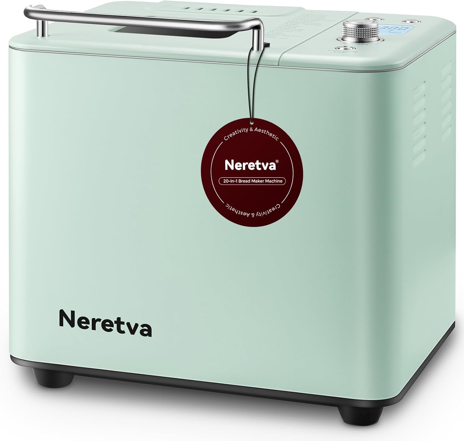 Neretva Bread Maker, 20-IN-1 2LB Bread Machine Dual Heater Bread Maker Machine Automatic with Nonstick Ceramic Pan, 15H Timer & 1H Keep Warm Set, Low Noise, Stainless Steel Breadmaker Recipe-Silver