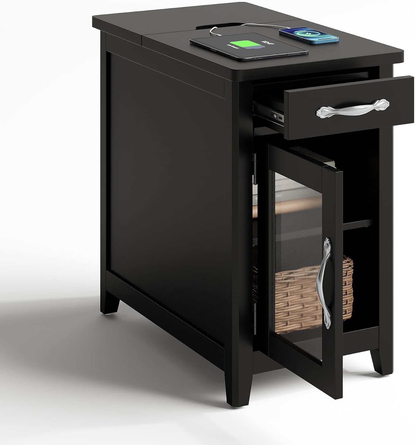LINSY HOME Farmhouse End Table Narrow Side Table Small Nightstand