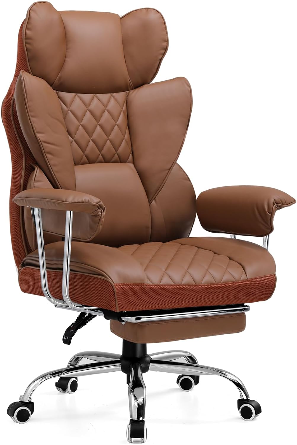 COMHOMA Big and Tall Office Chair, High Back Leather Gaming Chair with Footrest, Executive Ergonomic Office Chair with Pocket Spring Lumbar Support and with Outward Fixed Soft Armrests