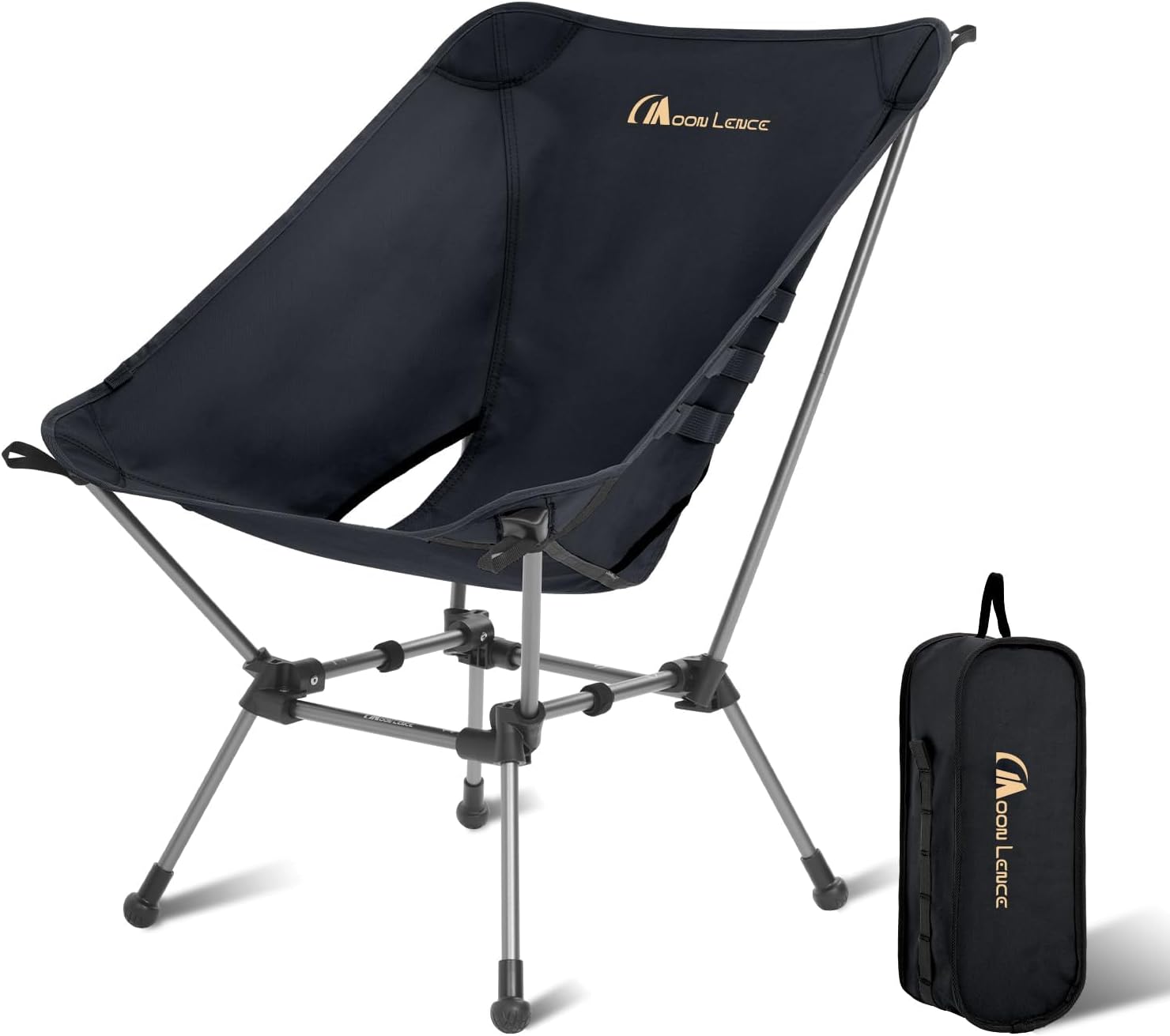 MOON LENCE Portable Camping Chair Plus, Larger & Roomier, Compact and Lightweight Still, Folding Chair for Backpacking & Hiking, 330Lbs Capacity (Black)