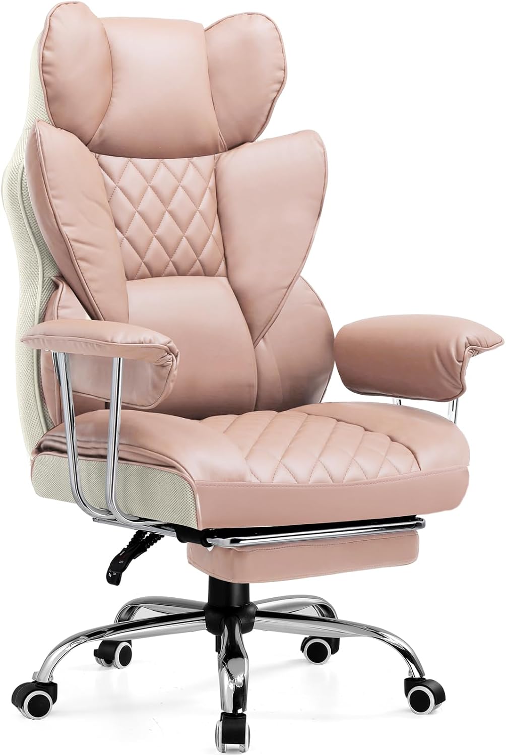 COMHOMA Big and Tall Office Chair, High Back Leather Gaming Chair with Footrest, Executive Ergonomic Office Chair with Pocket Spring Lumbar Support and with Outward Fixed Soft Armrests