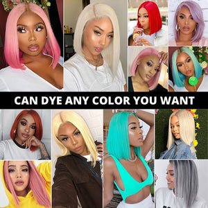 613# Blonde Brazilian Straight Short Bob Wigs 180% Density Transparent Lace Frontal Wig Pre Plucked Glueless Lace Wigs - Wigtrends