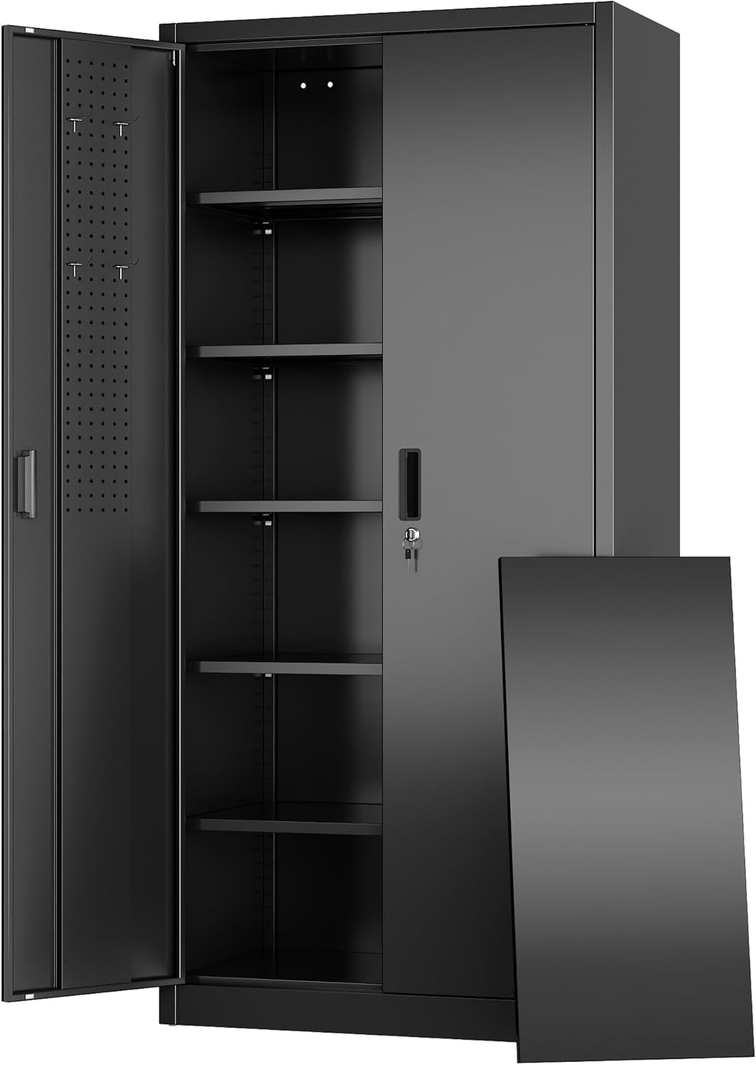 Aobabo 73''H Metal Garage Storage Cabinet with Wheels,Steel Cabinets with 2 Doors and 4 Adjustable Shelves for Home Office,Required Assembly,Black