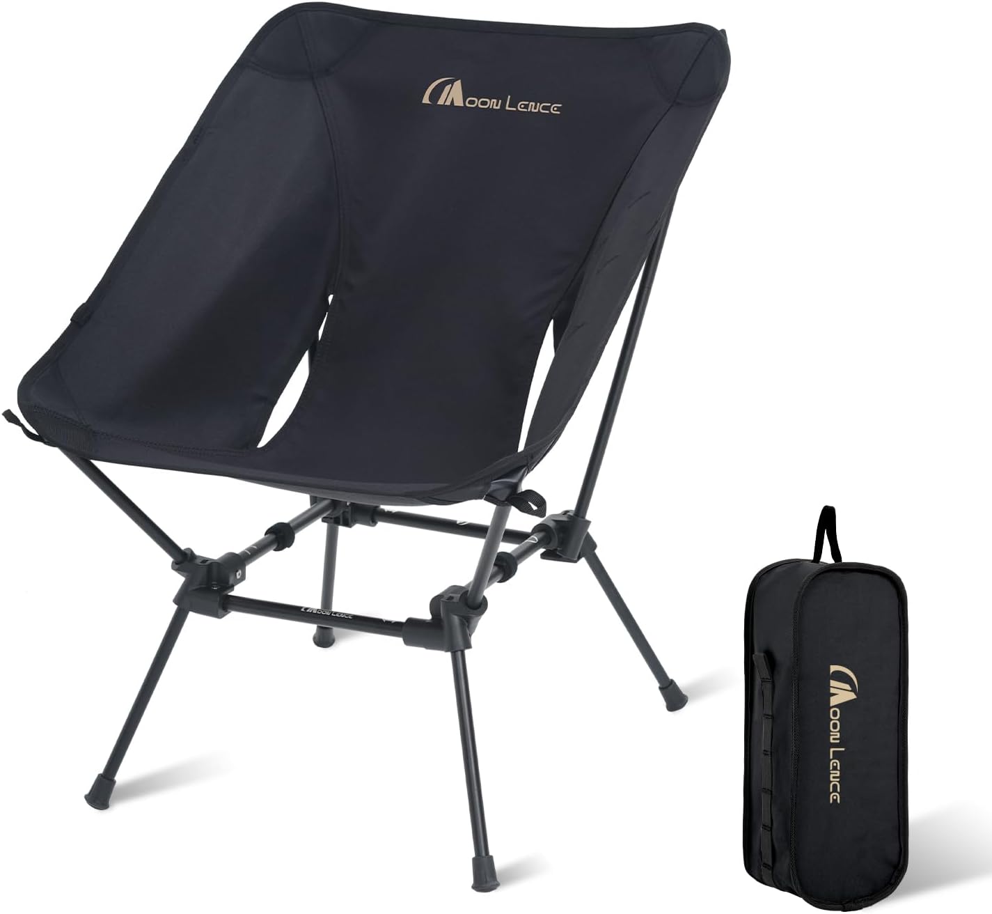 MOON LENCE Portable Camping Chair Plus, Larger & Roomier, Compact and Lightweight Still, Folding Chair for Backpacking & Hiking, 330Lbs Capacity (Black)