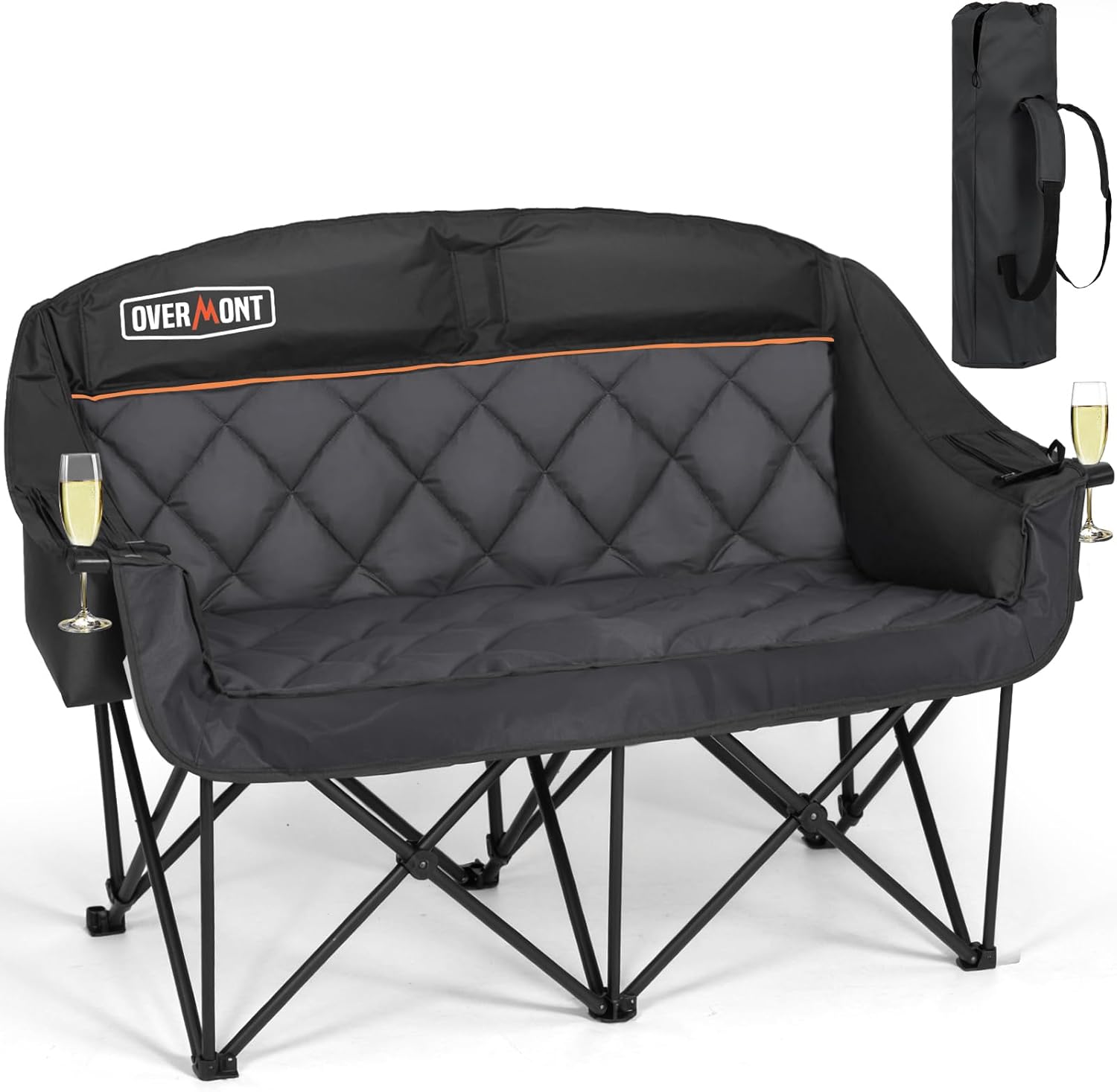 Overmont Oversized Double Camping Chair - 2 Person Comfort Couch Chair Loveseat for Adults - Heavy Duty Lawn Chairs with Cooling Bag&Wine Racks - Support 850LBS Blue