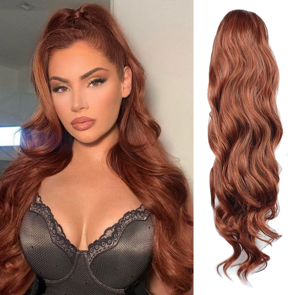 Body Wave Ponytail hair Extension Human Hair Wigs Wrap Around Drawstring Curly Wavy Ponytail Hairpieces(Silver Grey)