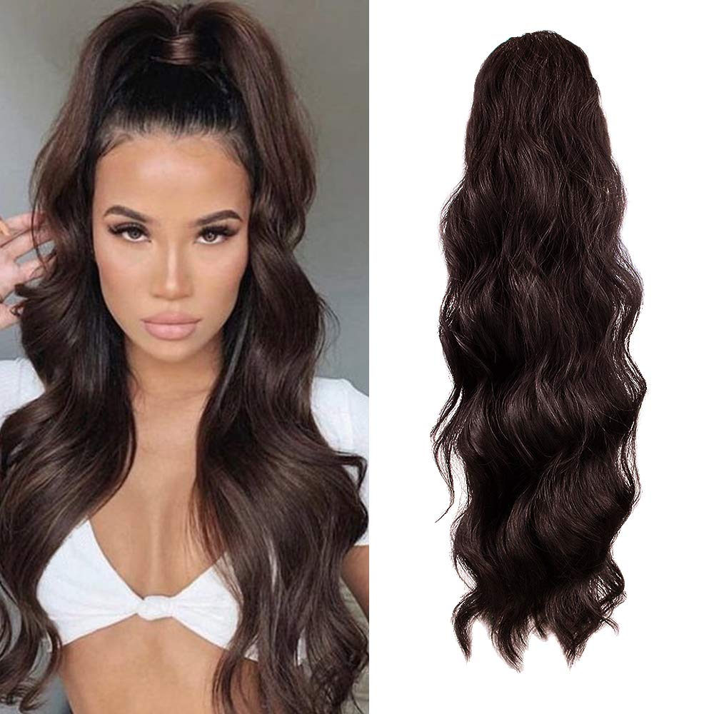 Body Wave Ponytail hair Extension Human Hair Wigs Wrap Around Drawstring Curly Wavy Ponytail Hairpieces(Silver Grey)