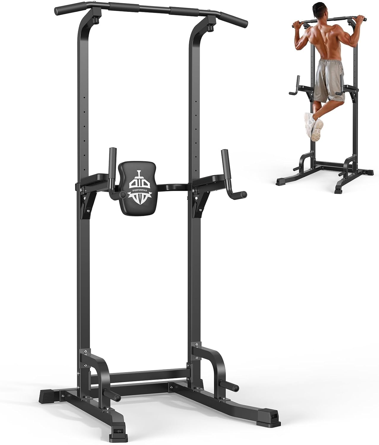 Sportsroyals Power Tower Pull Up Bar Station, 450LBS Stable Pull Up Dip Station for Home Gym Strength Training Equipment
