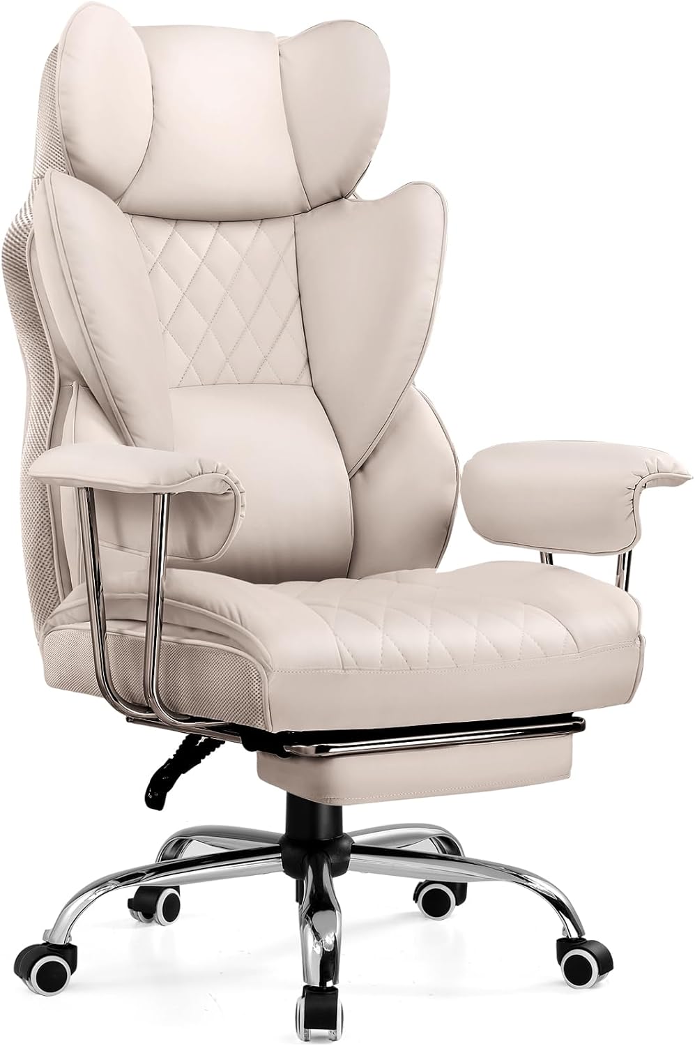 COMHOMA Big and Tall Office Chair, High Back Leather Gaming Chair with Footrest, Executive Ergonomic Office Chair with Pocket Spring Lumbar Support and with Outward Fixed Soft Armrests