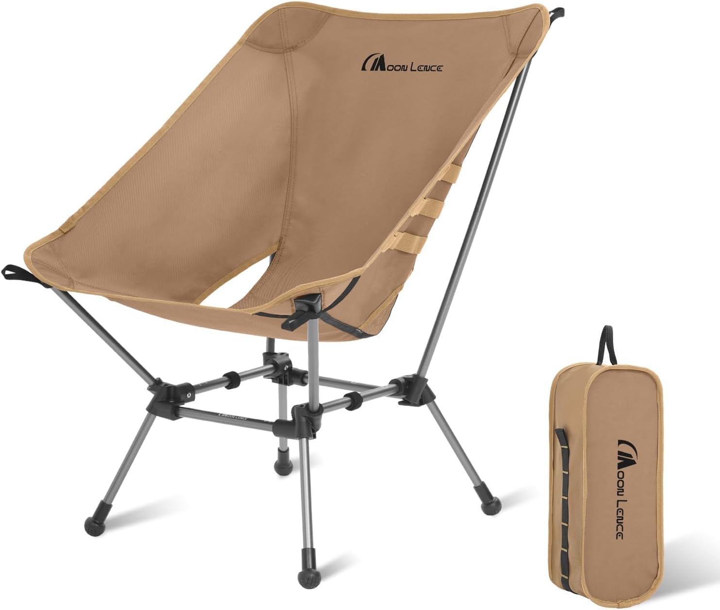 MOON LENCE Portable Camping Chair Plus, Larger & Roomier, Compact and Lightweight Still, Folding Chair for Backpacking & Hiking, 330Lbs Capacity (Black)