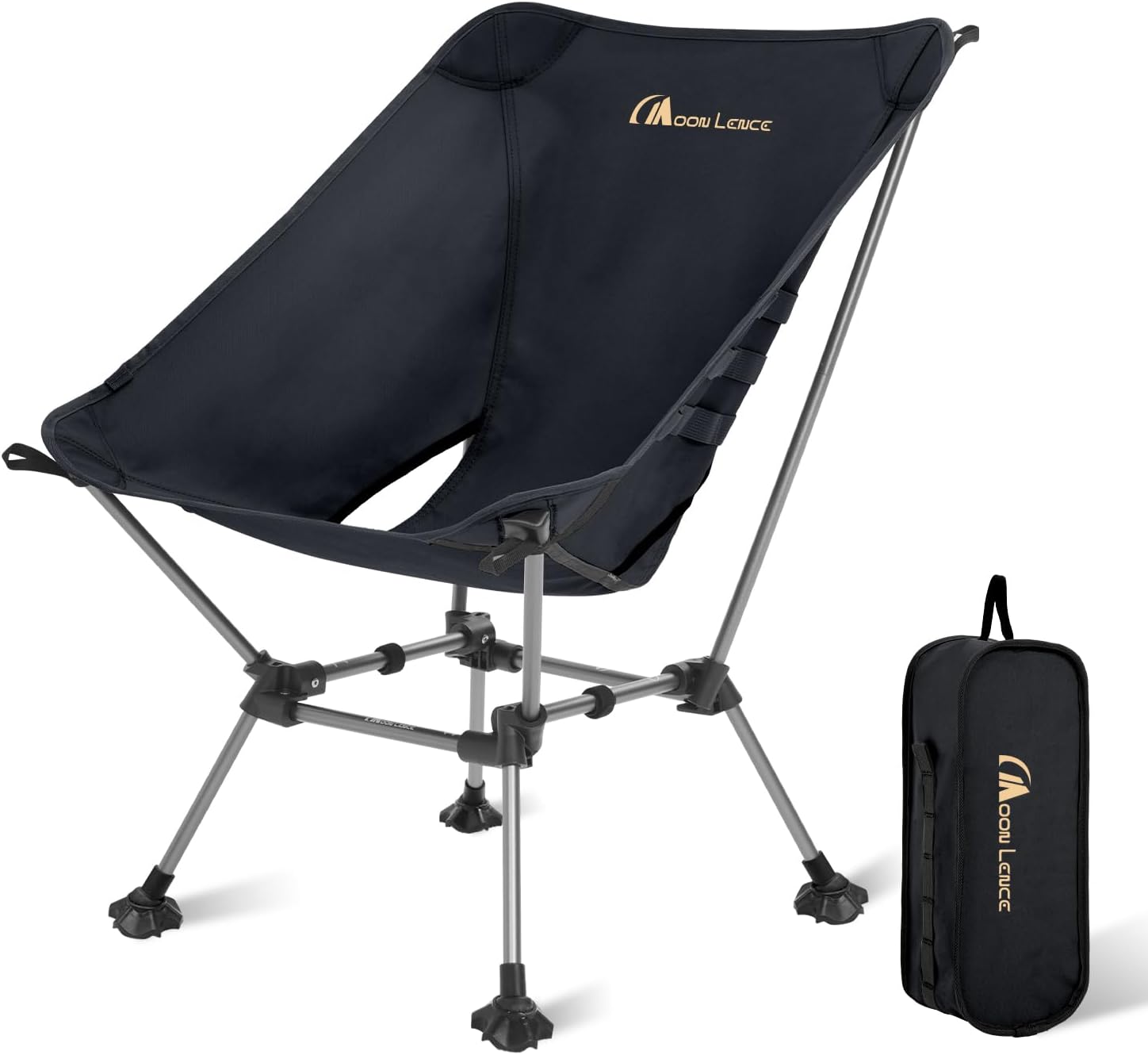 MOON LENCE Portable Camping Chair Plus, Larger & Roomier, Compact and Lightweight Still, Folding Chair for Backpacking & Hiking, 330Lbs Capacity (Black)