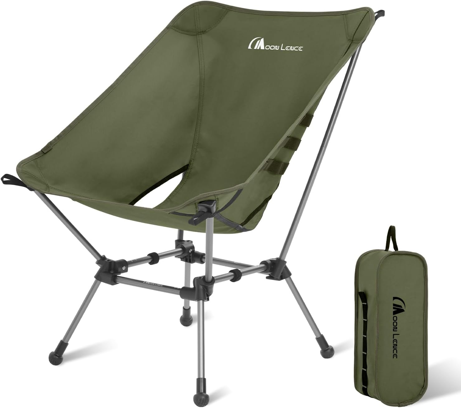 MOON LENCE Portable Camping Chair Plus, Larger & Roomier, Compact and Lightweight Still, Folding Chair for Backpacking & Hiking, 330Lbs Capacity (Black)