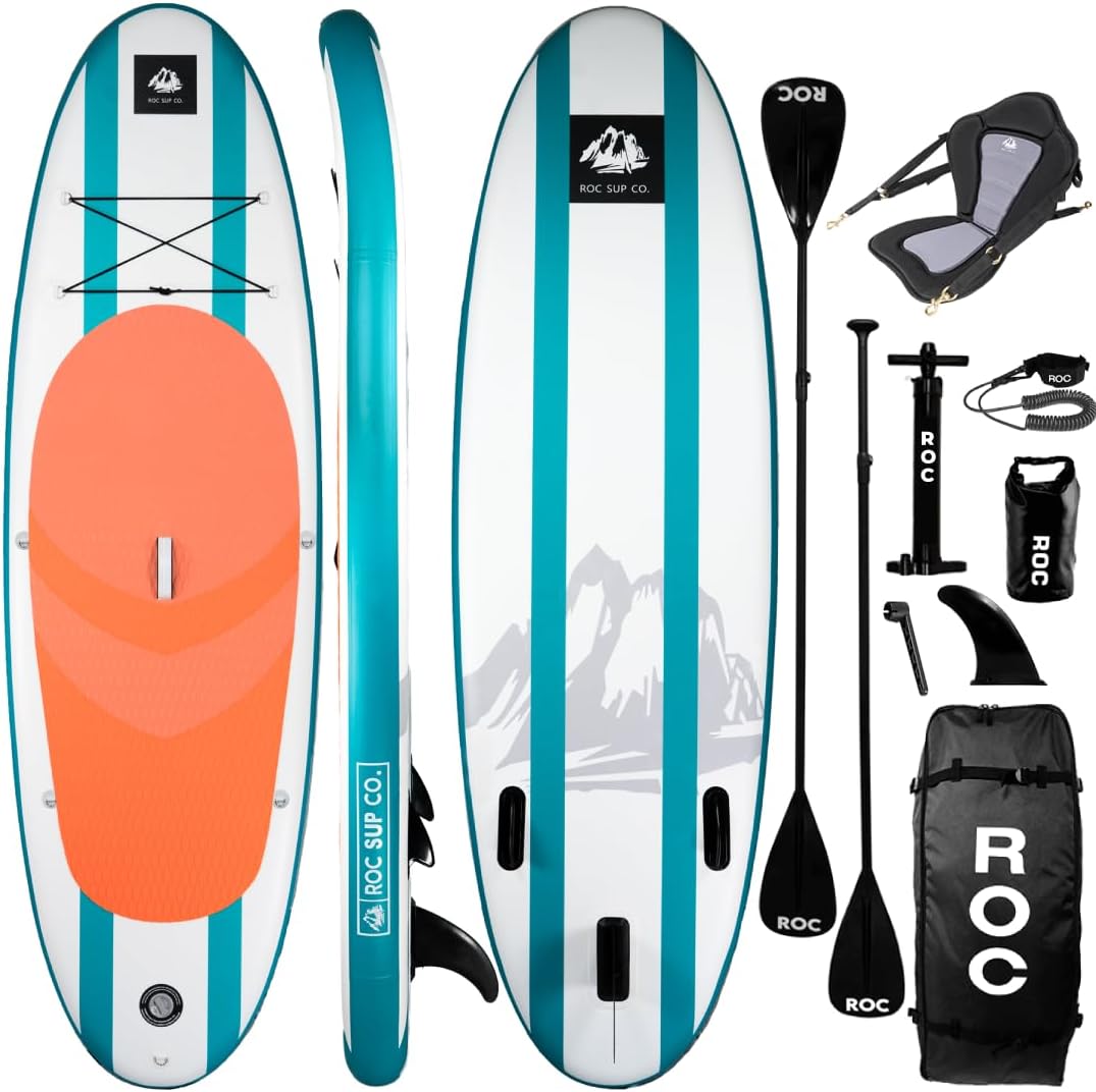 Roc Inflatable Stand Up Paddle Boards with Premium SUP Paddle Board Accessories, Wide Stable Design, Non-Slip Comfort Deck for Youth & Adults