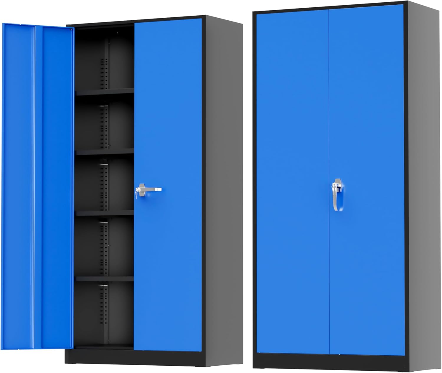 Greenvelly Metal Storage Cabinet, 72" Black Locking Metal Cabinet with 2 Doors and 4 Adjustable Shelves, Lockable Garage Storage Cabinets for Home Office, Garage, Kitchen, Living Room