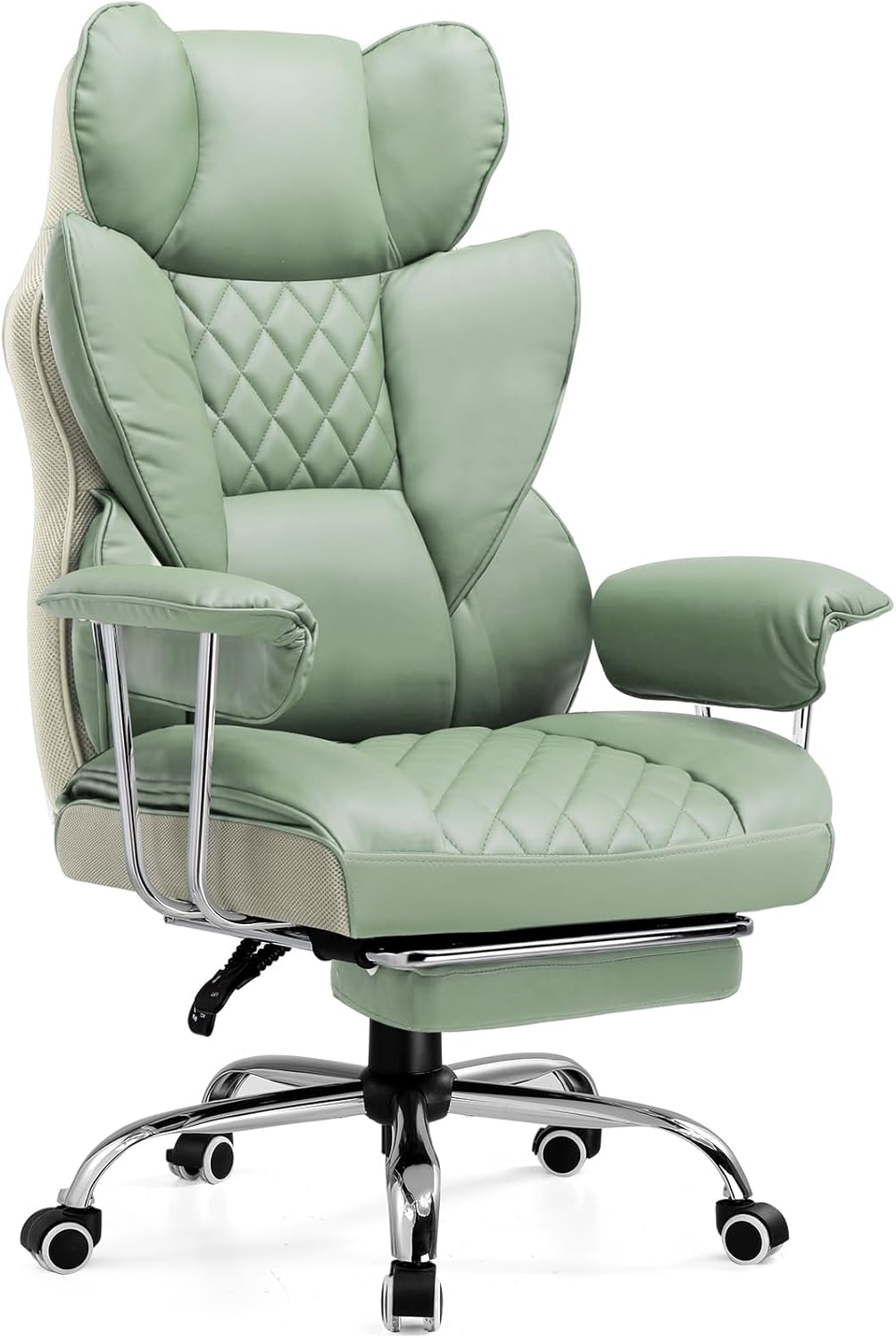 COMHOMA Big and Tall Office Chair, High Back Leather Gaming Chair with Footrest, Executive Ergonomic Office Chair with Pocket Spring Lumbar Support and with Outward Fixed Soft Armrests