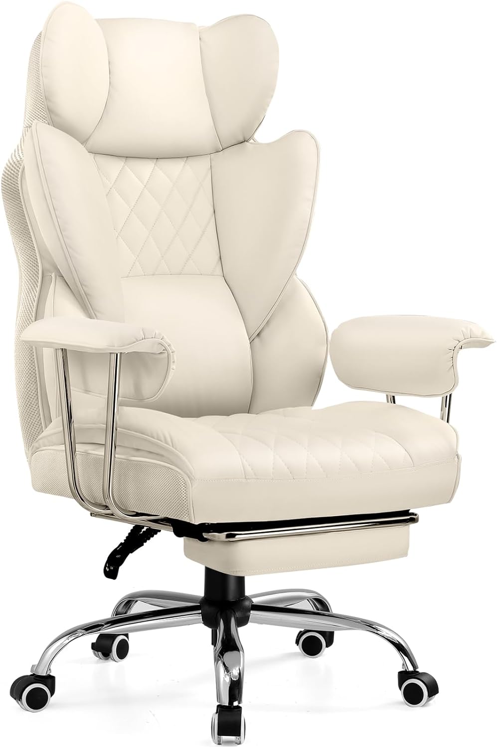 COMHOMA Big and Tall Office Chair, High Back Leather Gaming Chair with Footrest, Executive Ergonomic Office Chair with Pocket Spring Lumbar Support and with Outward Fixed Soft Armrests