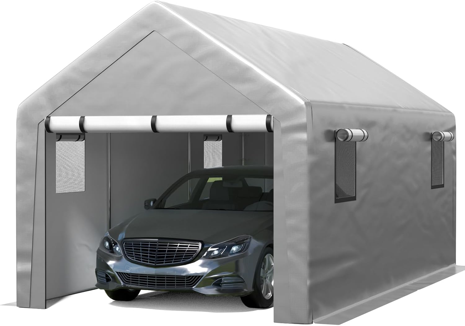 6x8 ft Carport Heavy Duty Tent with Roll-up Windows, Portable Garage with Removable Sidewalls & Doors, Car Canopy All-Season Tarp for Car Boat Truck Motorcycle