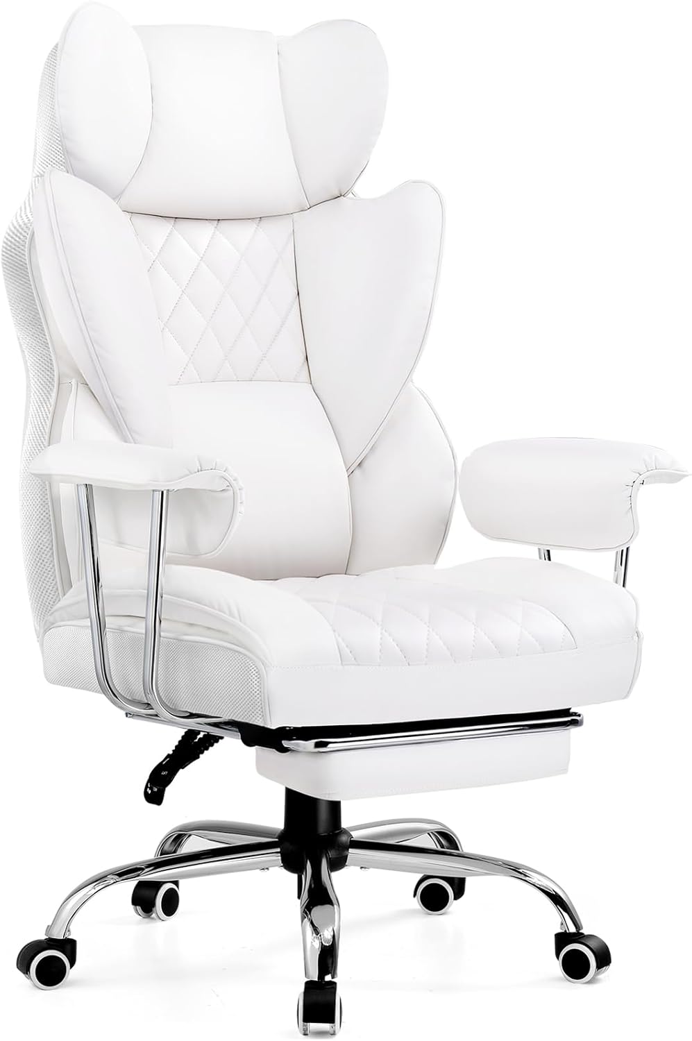 COMHOMA Big and Tall Office Chair, High Back Leather Gaming Chair with Footrest, Executive Ergonomic Office Chair with Pocket Spring Lumbar Support and with Outward Fixed Soft Armrests