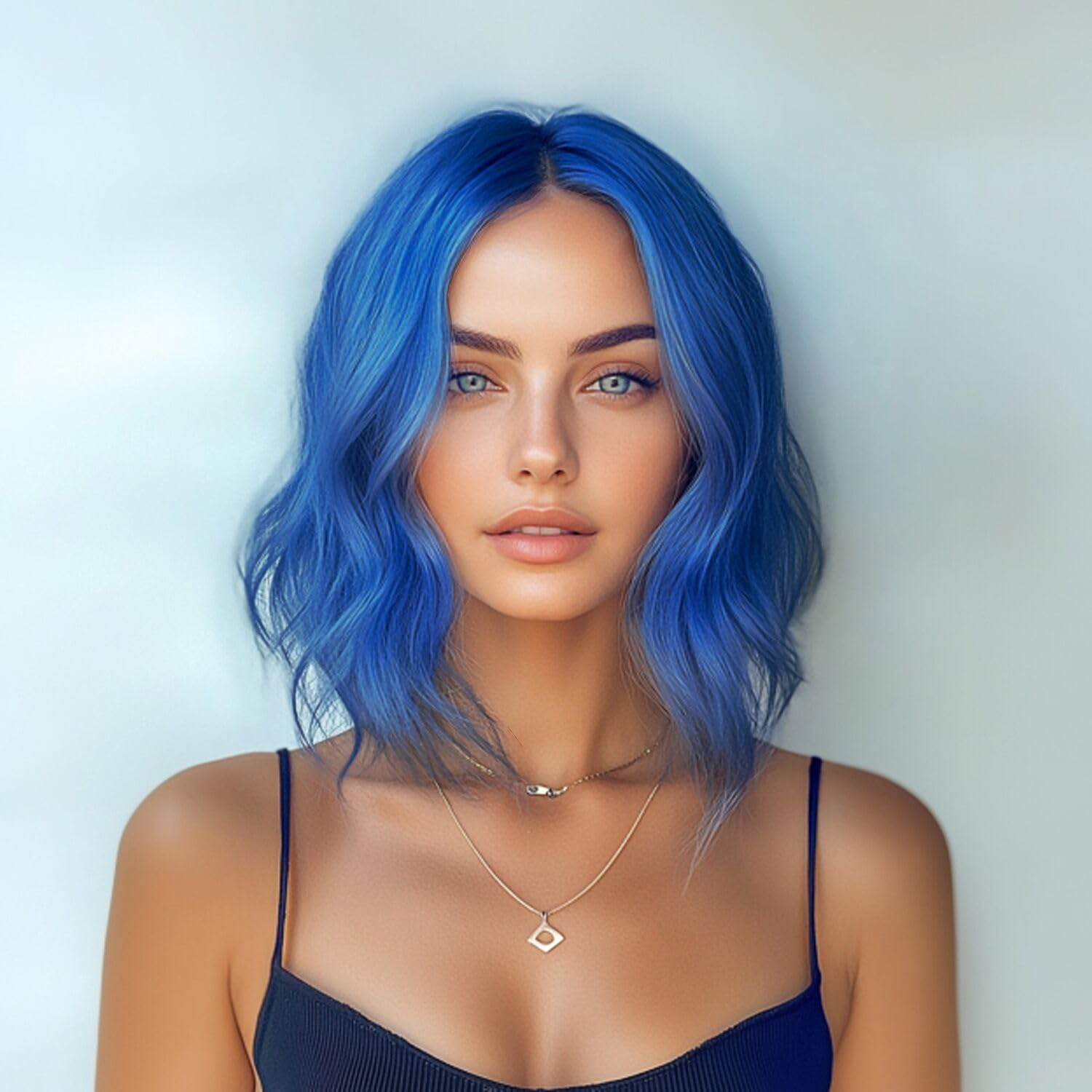 Short Blonde Wavy Wig for Women 14 Inch Shoulder Length Middle Part Curly Wavy Bob Human Hair Wigs