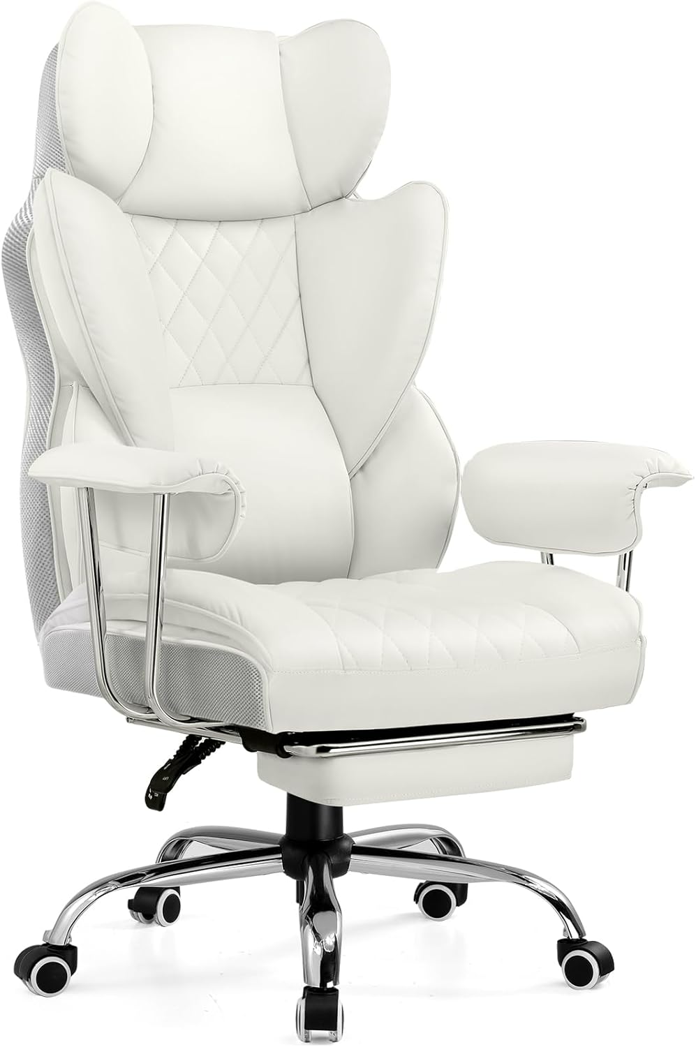 COMHOMA Big and Tall Office Chair, High Back Leather Gaming Chair with Footrest, Executive Ergonomic Office Chair with Pocket Spring Lumbar Support and with Outward Fixed Soft Armrests