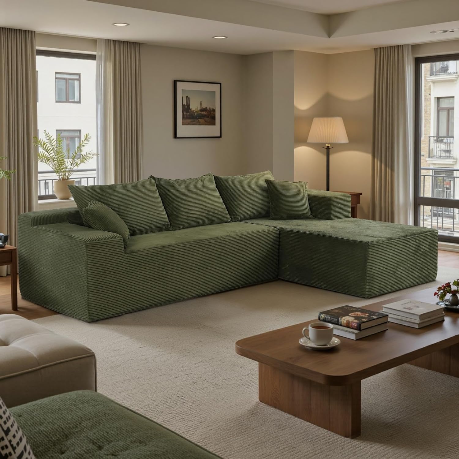 Cloud Sectional Couch with L-Shape Chaise,Modern Modular Sofa with Deep Seat, Upholstered Couches for Living Room Bedroom,No Assembly Required, Beige (Left Facing Chaise)