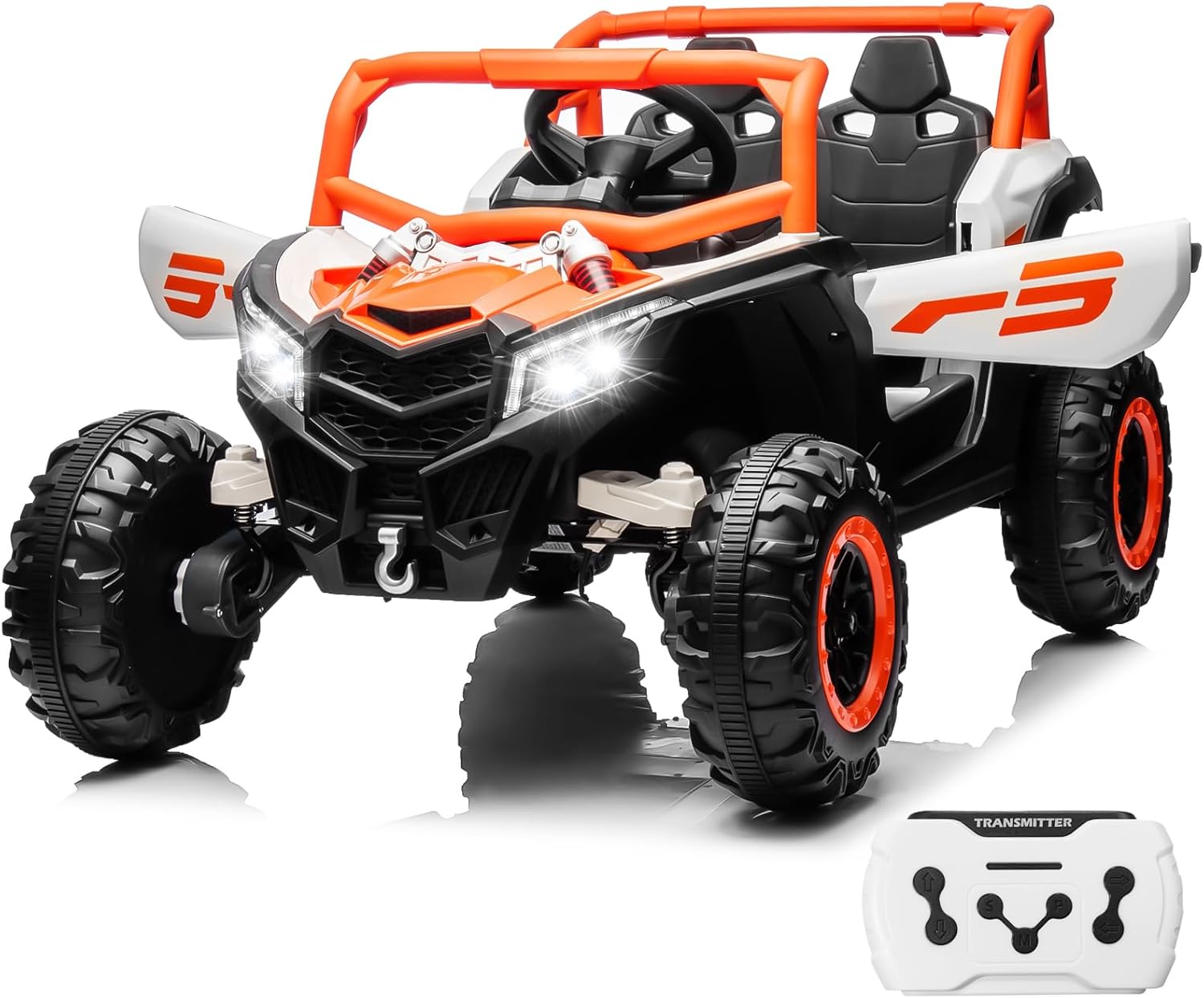 24V Ride On Car for Kids w/Remote Control, JOYRACER Battery Powered Off-Road UTV, 4x150W Motors,4 Shock Absorbers, 4.5 Mph Max Speed, Bluetooth, MP3, Lights, Electric Car for Big Kids